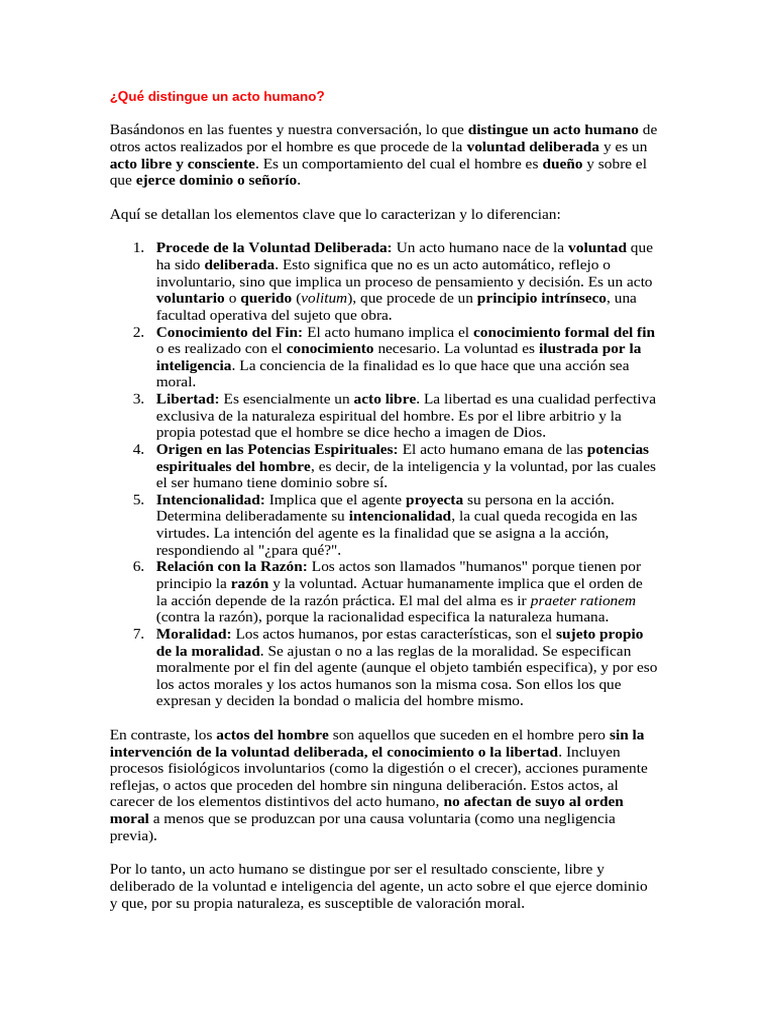 MORAL - Qué Distingue Un Acto Humano | PDF | Moralidad | Conocimiento
