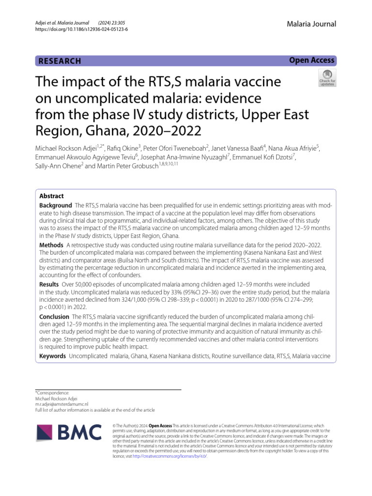 The Impact of The RTS, S Malaria Vaccine On Uncomplicated Malaria ...