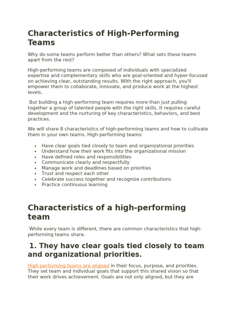 8 Traits of High-Performing Teams | PDF | Goal | Cognition