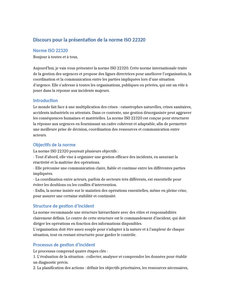 Présentation de la norme ISO 22320 | PDF | la communication