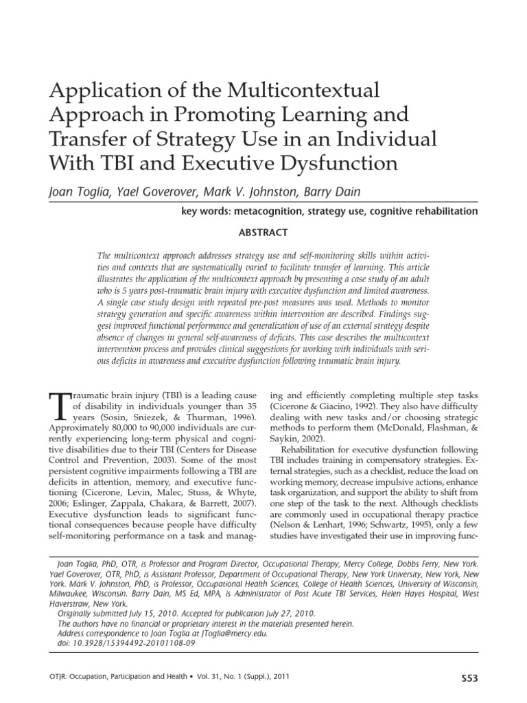 Multicontext Approach for TBI Recovery | PDF | Traumatic Brain Injury ...
