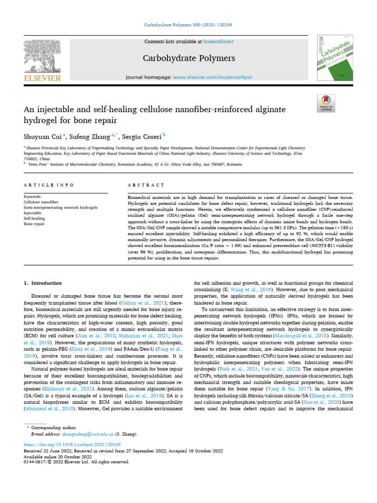Injectable Self-Healing Hydrogel for Bone Repair | PDF | Gel | Rheology