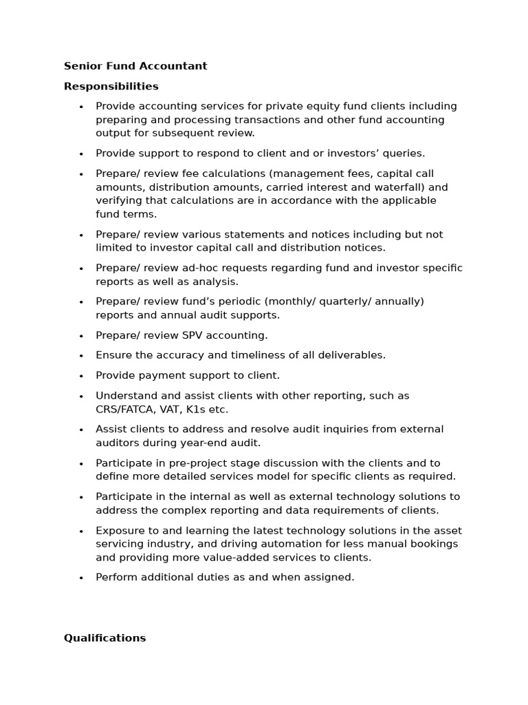 Senior Fund Accountant Job Description | PDF | Accounting | Audit