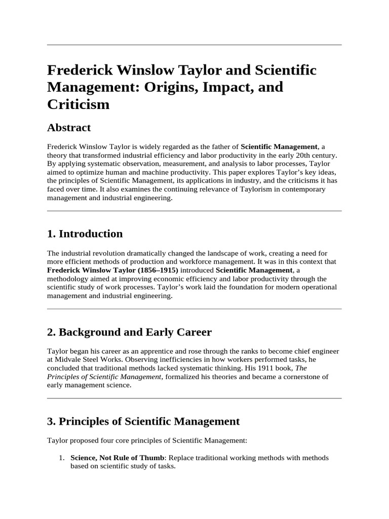 Taylor's Scientific Management Overview | PDF | Science | Production ...
