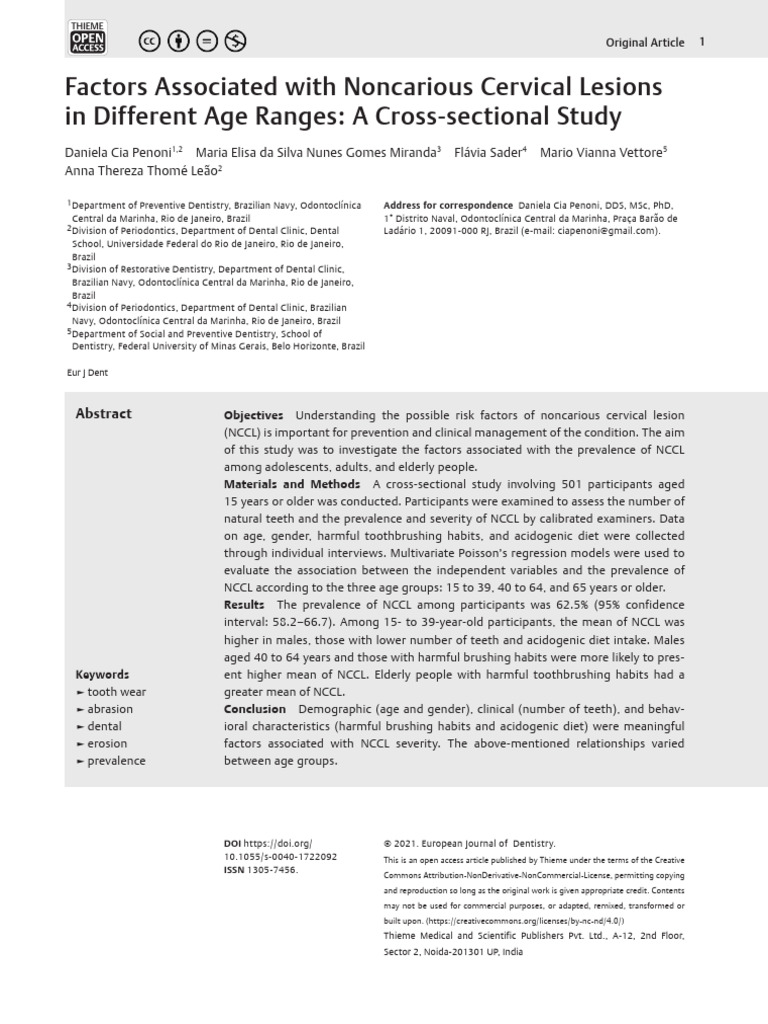 Noncarious Cervical Lesions: Age Factors | PDF | Mouth | Dentistry