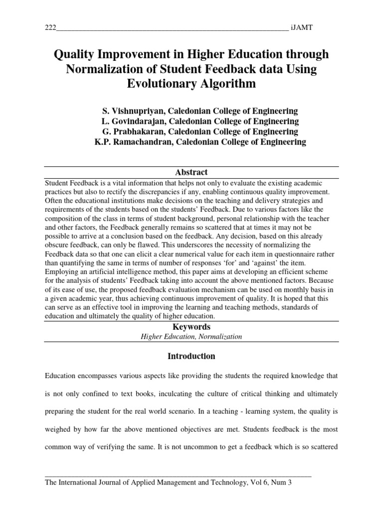 Normalizing Student Feedback for Quality Improvement | PDF | Genetic ...