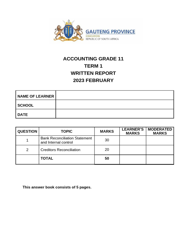 Grade 11 Accounting Report: Term 1 | PDF | Debits And Credits | Business