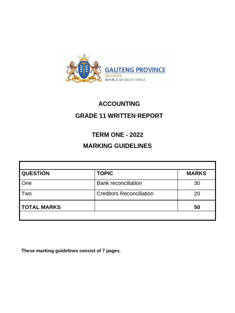 Grade 11 Accounting Marking Guidelines | PDF | Debits And Credits | Banks