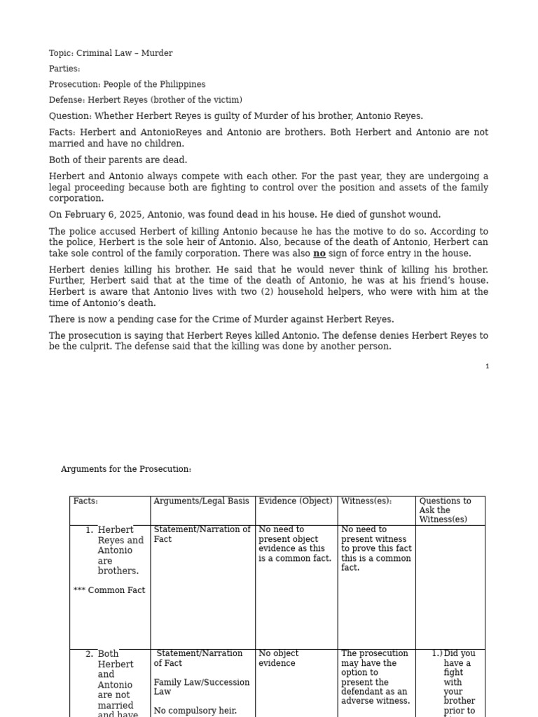 March+31 2025 Structure+of+Arguments Criminal+Case | PDF | Witness | Murder