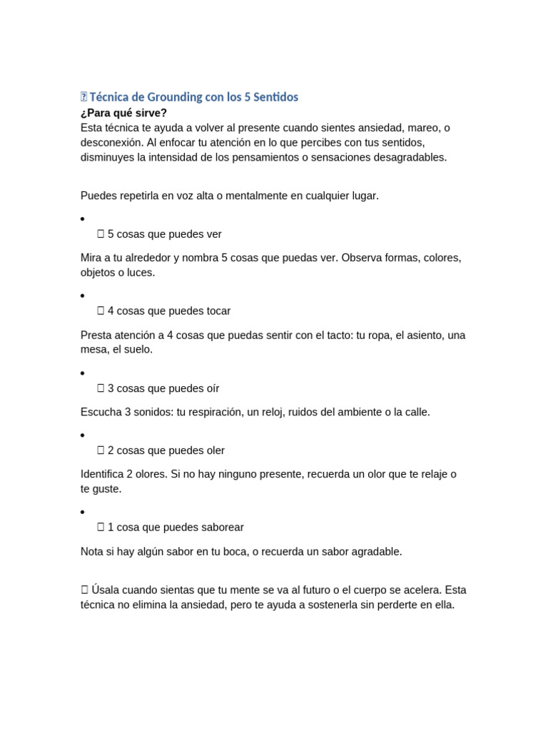 Grounding: Técnica de los 5 Sentidos | PDF