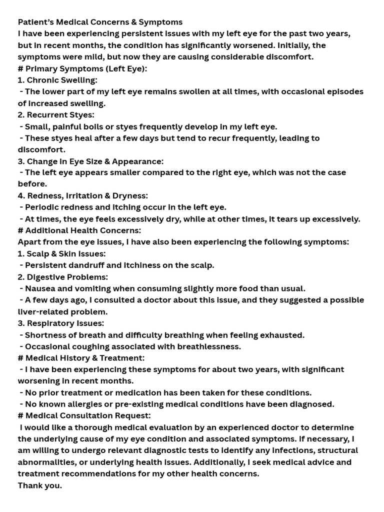 Left Eye Symptoms & Health Concerns | PDF