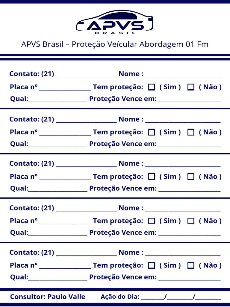Formulário de Proteção Veicular APVS | PDF
