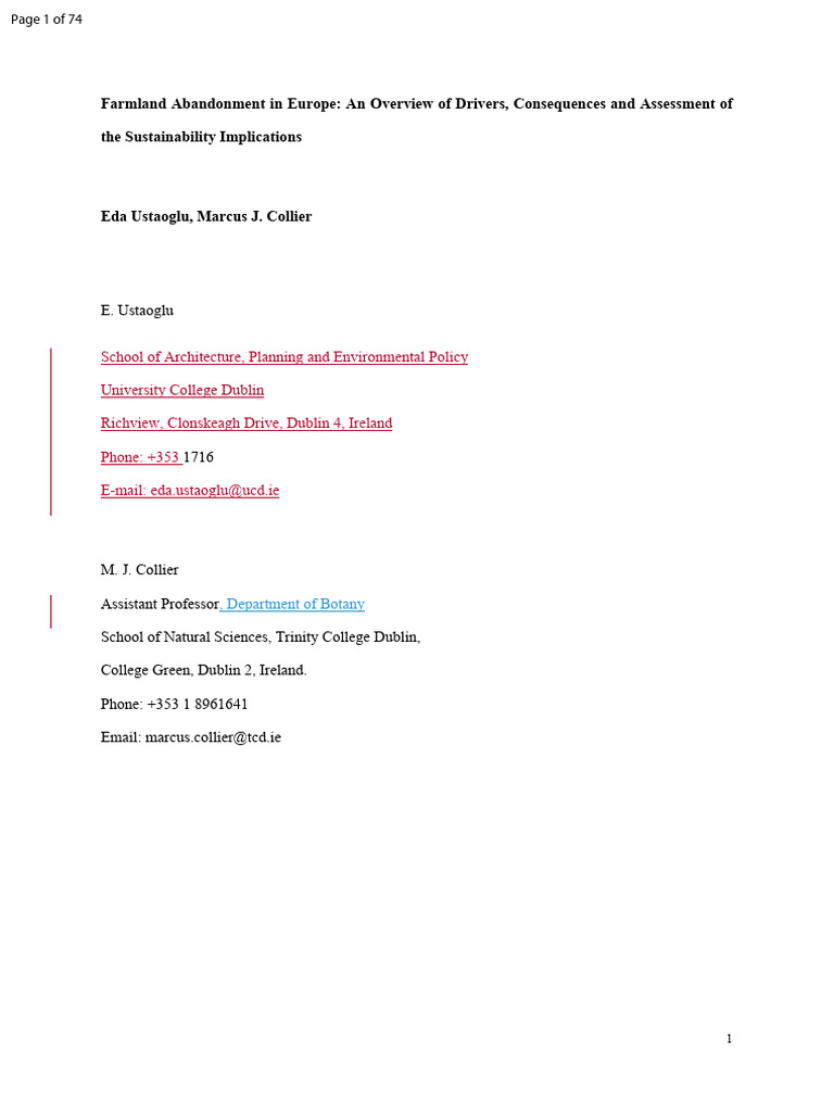 Drivers and Impacts of Farmland Abandonment | PDF | Agriculture ...