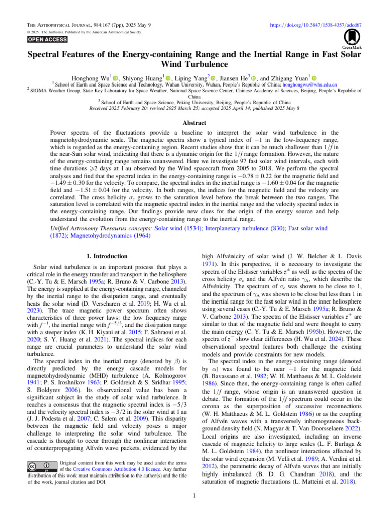 HongHong Wu Et Al., 2025 - Spectral Features of Fast Solar Wind ...