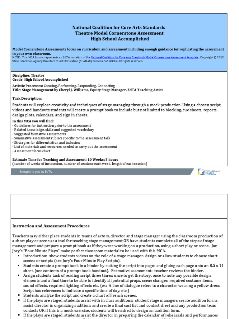 Stage Management Model Cornerstone Assessment Unit | PDF | Audition | Books
