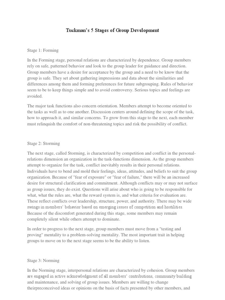 Tuckman's 5 Stages of Group Development | PDF | Leadership ...