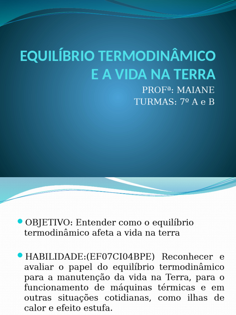 Equilíbrio Termodinâmico e Vida na Terra | PDF