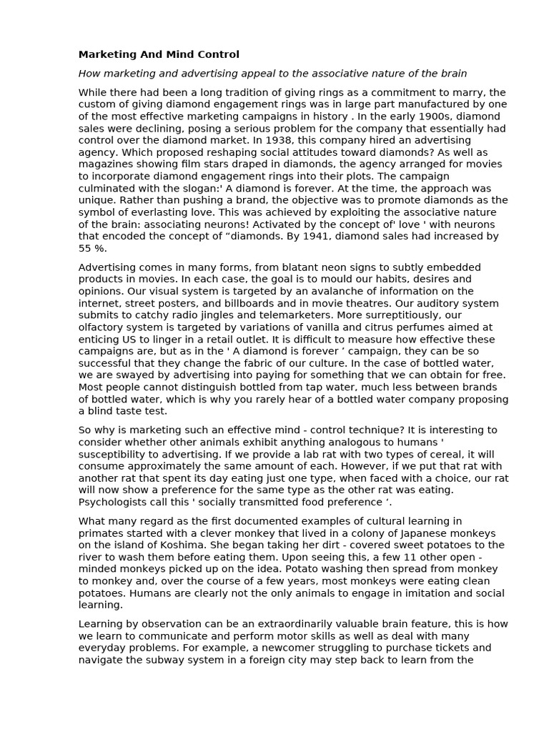 Marketing and Mind Control | PDF | Parrot | Flowers