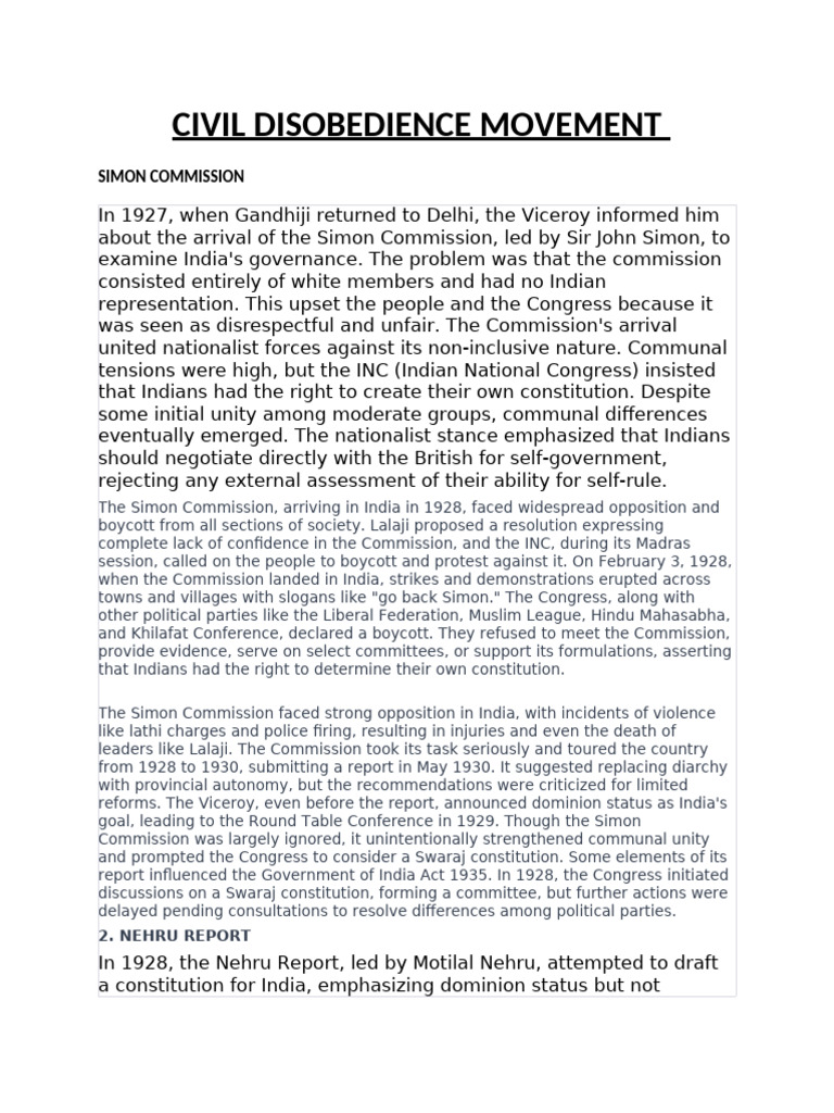 Civil Disobedience Movement Overview | PDF | Mahatma Gandhi | British Raj