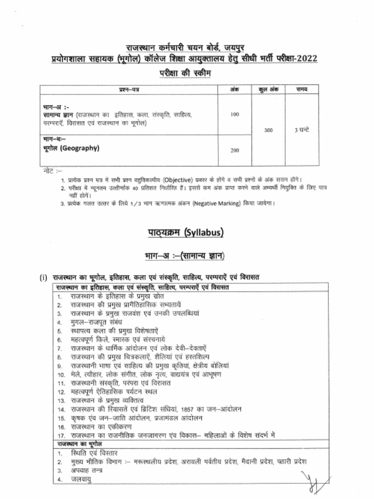 Rajasthan Lab Assistant Home Science Syllabus | PDF