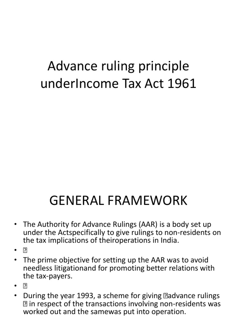 Advance Ruling Principle Under Tax Act 1961 PDF Government