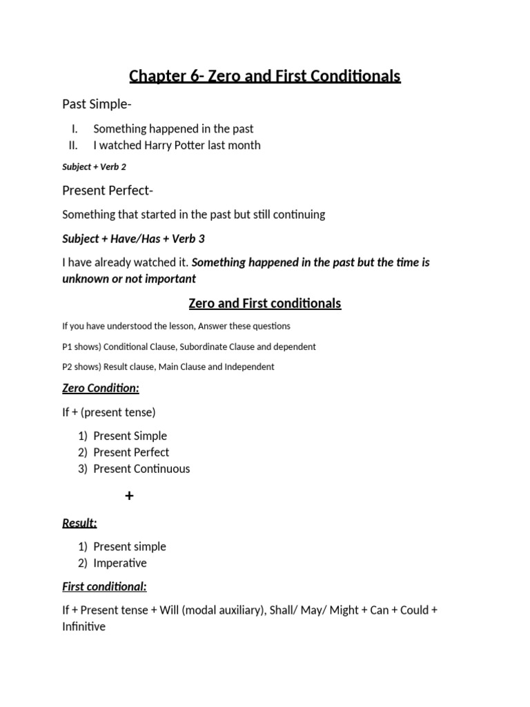Chapter 6 Zero and First Conditionals | PDF