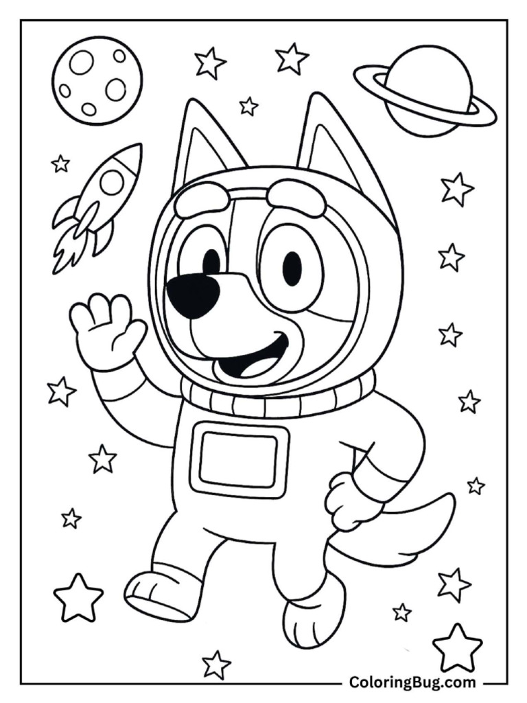 Bluey in Space Coloring Page | PDF