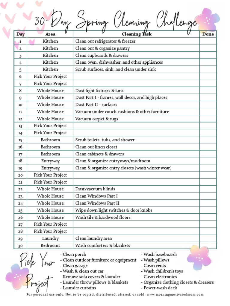 30 Day Spring Cleaning Challenge | PDF | Bathroom | Kitchen