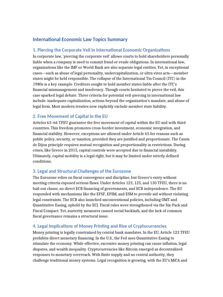 Key Topics in International Economic Law | PDF | European Central Bank ...