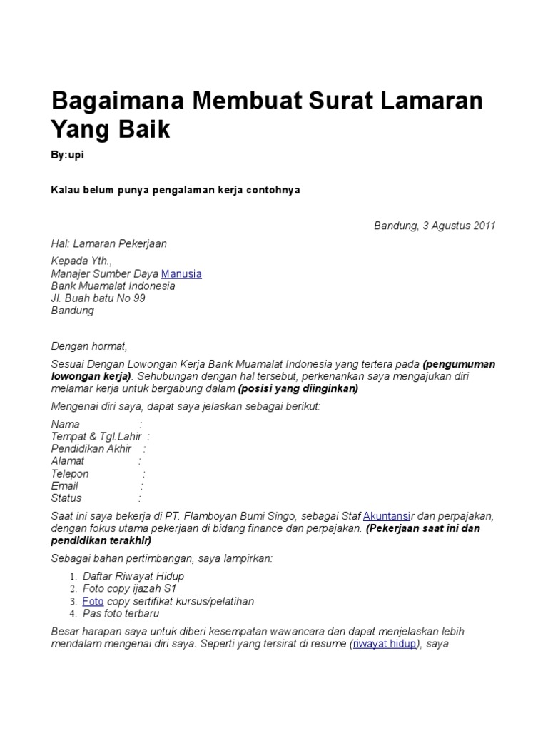 Contoh Surat Kepada Bank Muamalat