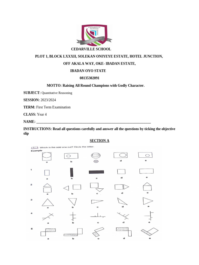 Primary 4 Quantitative Reasoning Exam | PDF