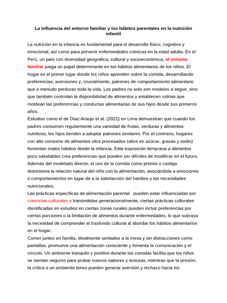 La Influencia Del Entorno Familiar y Los Hábitos Parentales en La ...