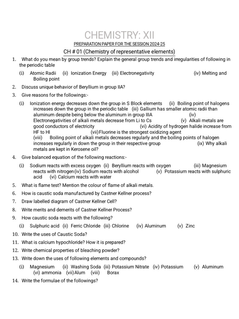 CHEMISTRY XII (Preparation Paper) 25-1 | PDF | Methyl Group | Aldehyde