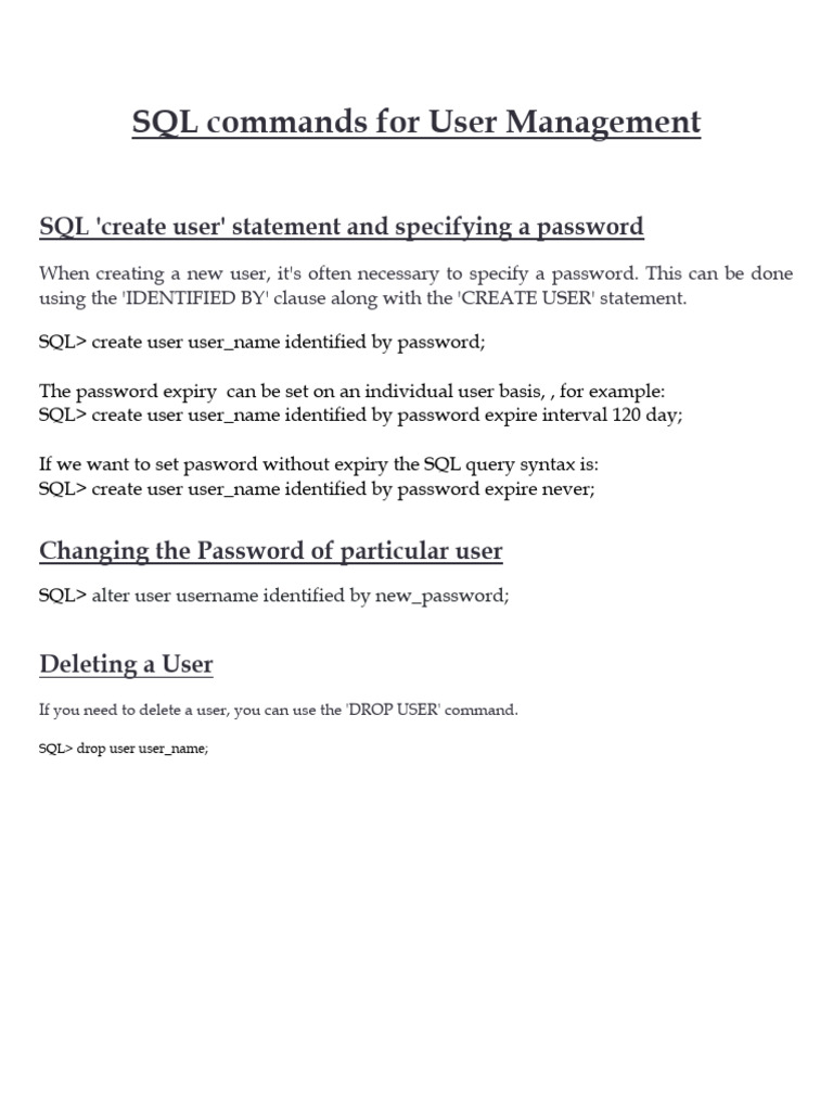 SQL User Management Commands Guide | PDF