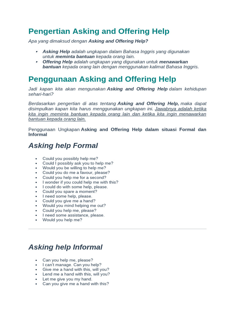 Pengertian Offering Help dalam Bahasa Inggris | PDF