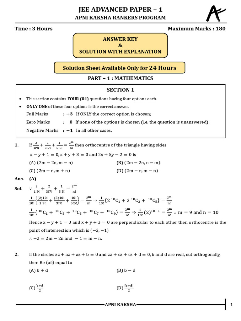 JEE Advanced Paper 1 Solutions and Analysis | PDF | Elementary Geometry ...