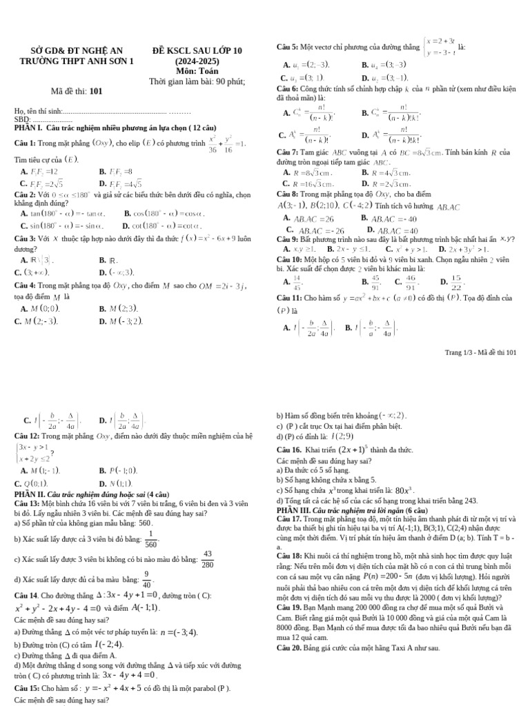 Toán 10 - Toán 10 - 101 | PDF