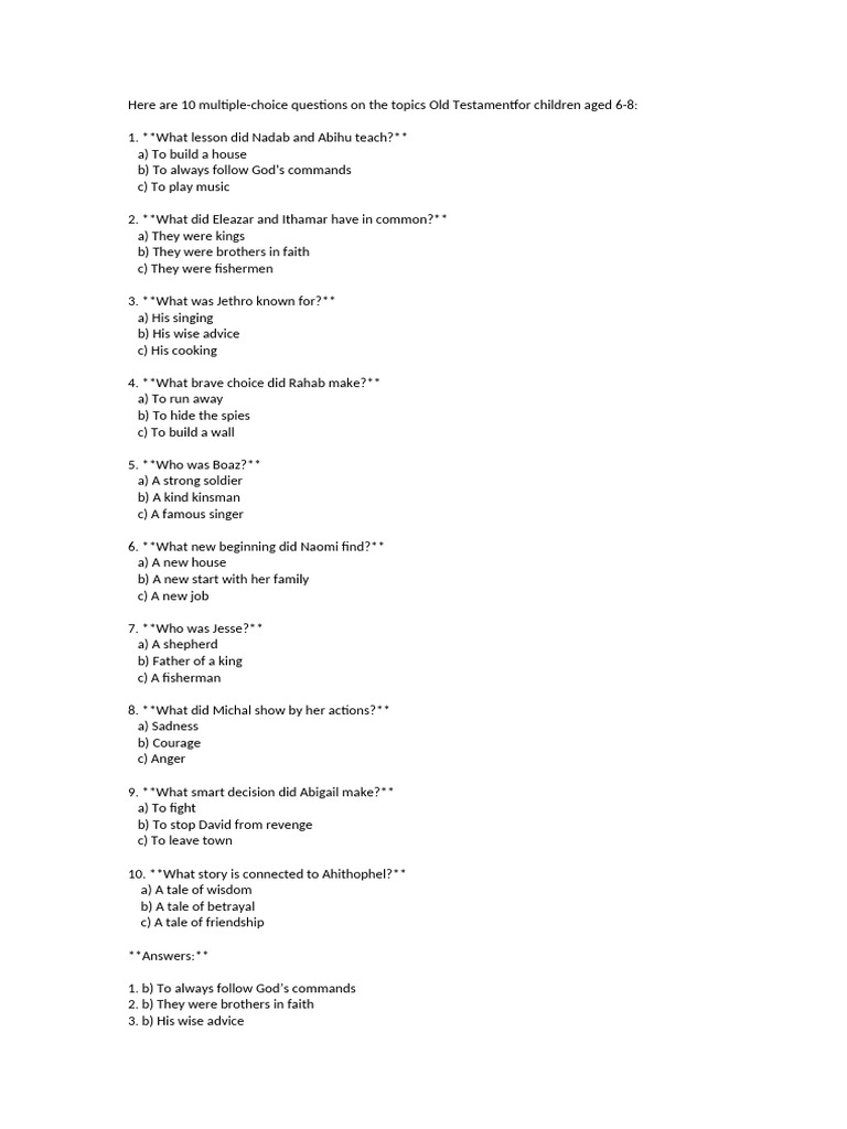 Old Testament Quiz for Kids 6-8 | PDF