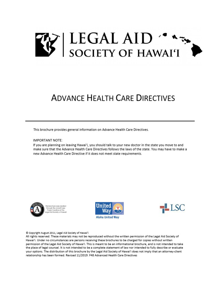 Legal Aid Society of Hawaii ADVANCE HEALTH CARE DIRECTIVES | PDF ...