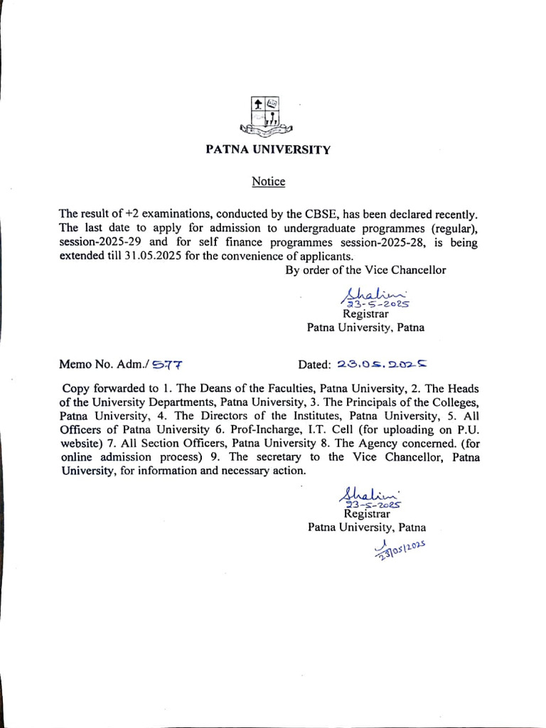 Extension of Last Date to Apply for Admission to UG Regular Session ...