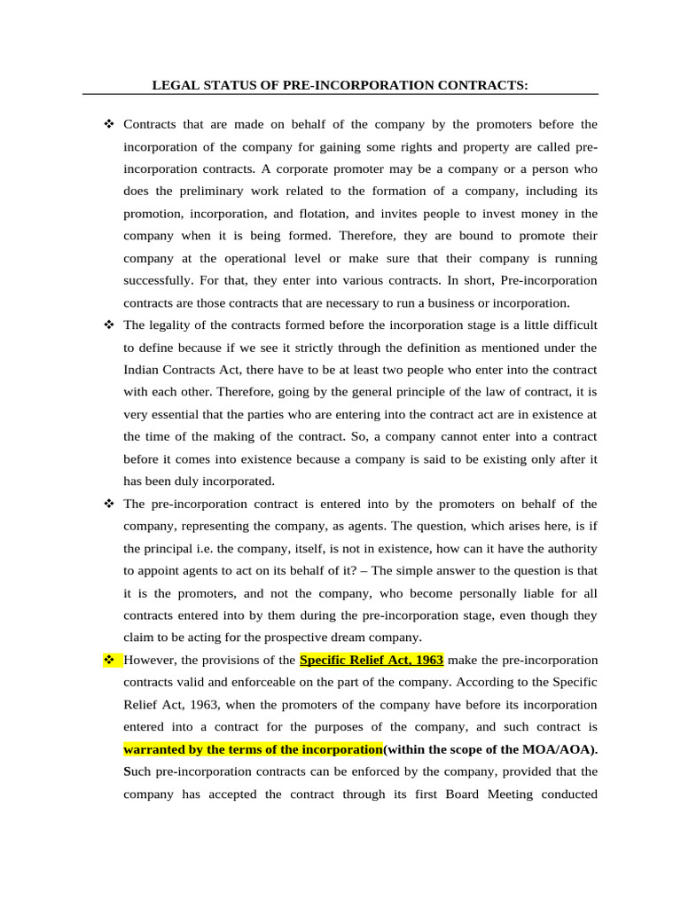 Legal Status of Pre-Incorporation Contracts | PDF | Private Law | Business
