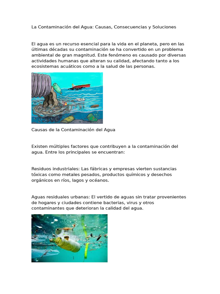 Contaminación del Agua: Causas y Soluciones | PDF | Contaminación | La ...