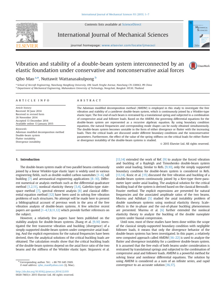 Double-Beam Vibration and Stability Analysis | PDF | Buckling | Beam ...