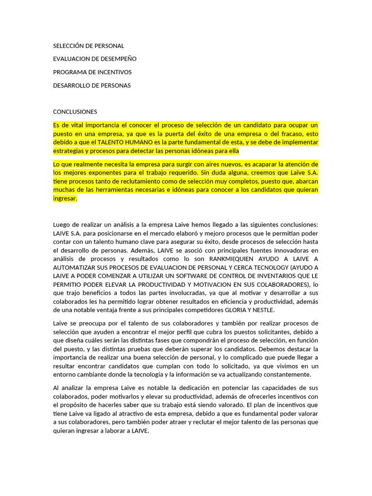 CONCLUSIONES COMPLETA | PDF | Gestión de recursos humanos | Business