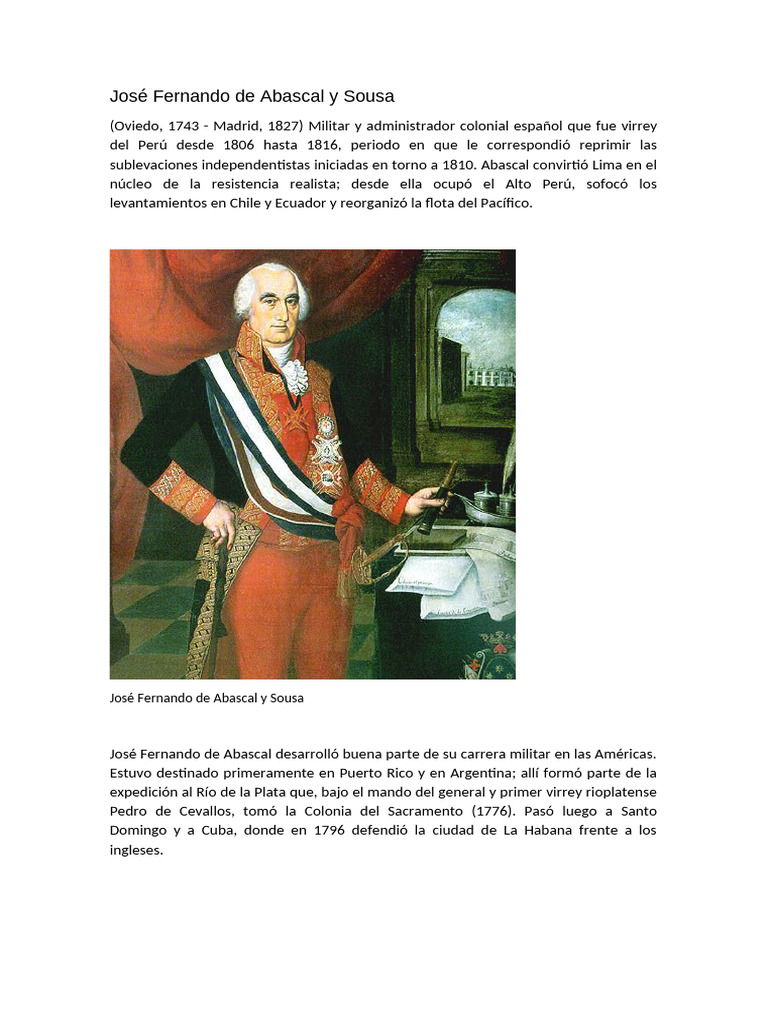 Biografía de José Fernando de Abascal | PDF