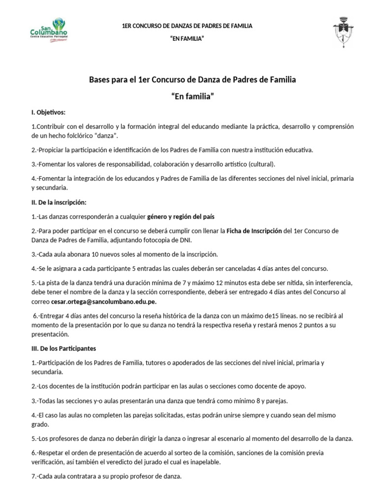 Bases 1er Concurso de Danzas de Padres de Familia | PDF | Bailes ...