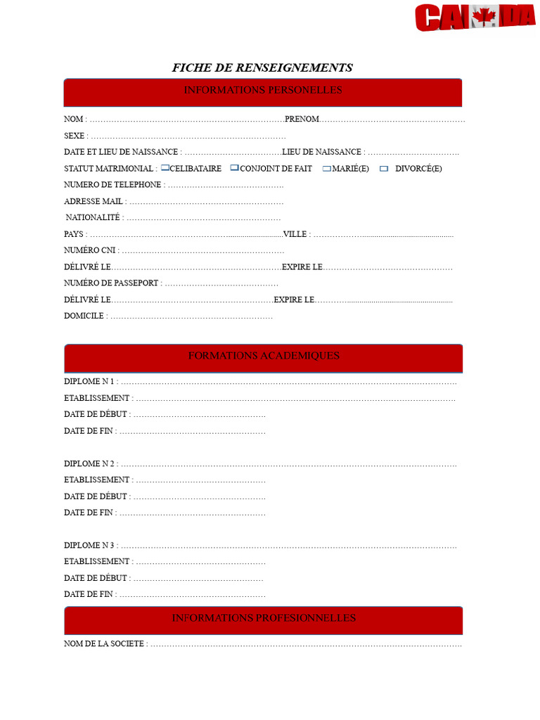 Fiche de Renseignements Personnels | PDF