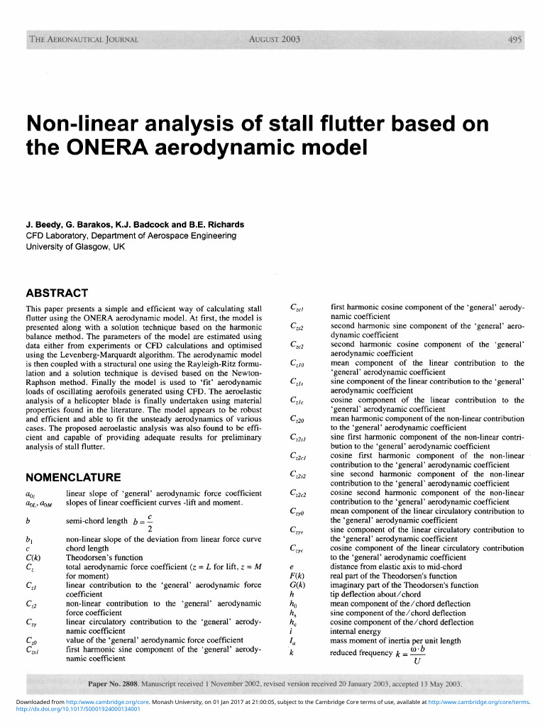 Non-linear Stall Flutter Analysis | PDF | Fluid Dynamics ...