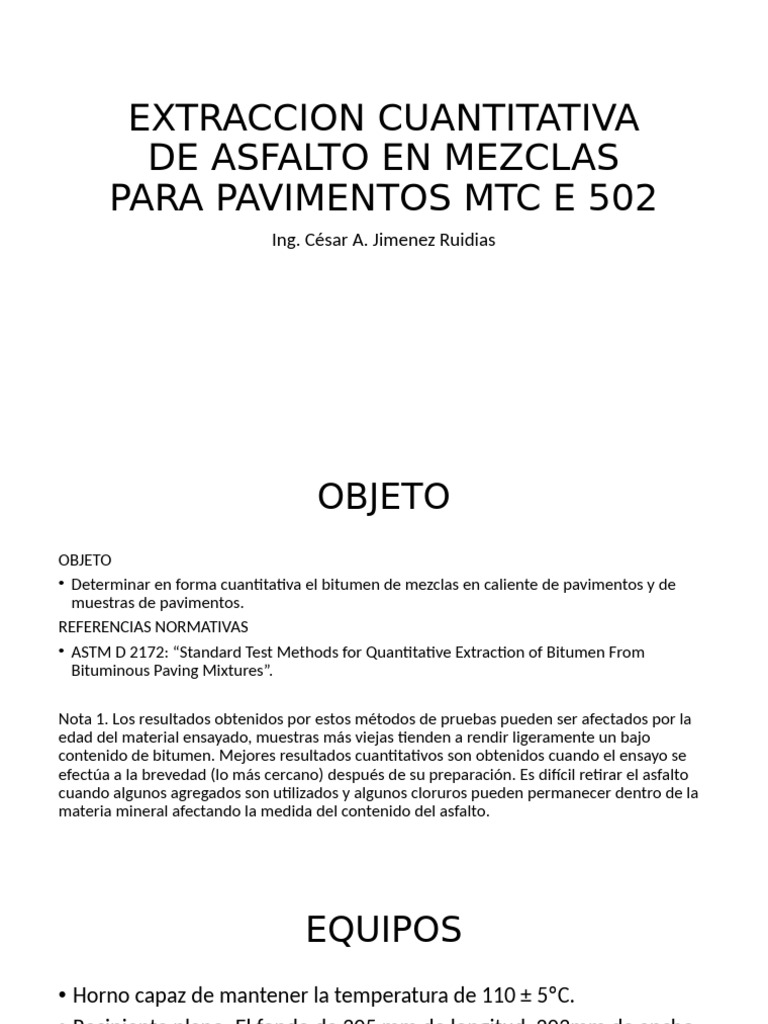 Extracción Cuantitativa de Asfalto MTC E 502 | PDF | Sustancias químicas