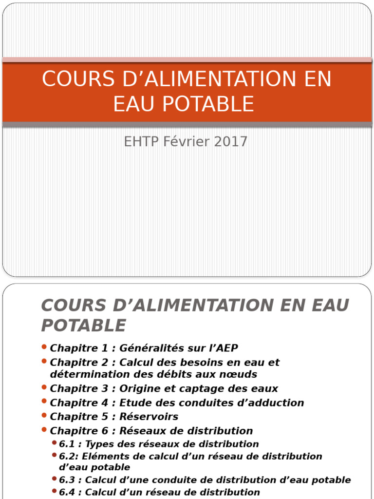 Cours sur l'Alimentation en Eau Potable | PDF | Lac de barrage | Eau